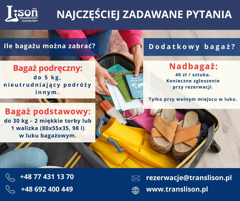 Infografika z zasadami bagażowymi TransLison