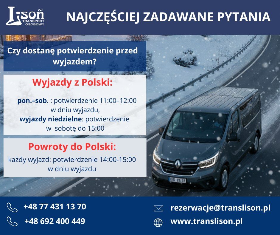 Informacja o godzinach potwierdzenia wyjazdów TransLison