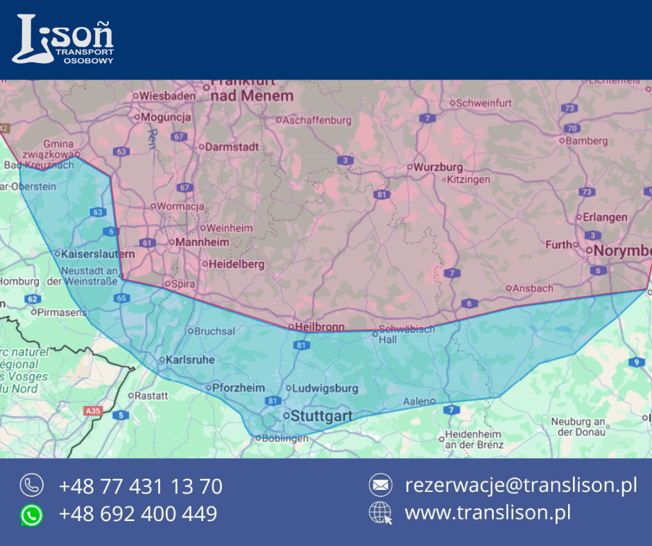 Mapa obszaru codziennych przewozów TransLison